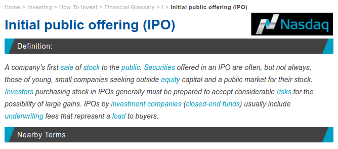 NASDAQ IPO Definition - Upcoming IPO in Share Market